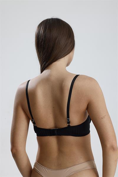 Destekli Dantel Detay Jakarlı Sütyen  | Siyah 133