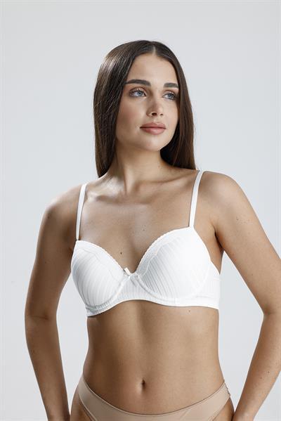 Destekli Dantel Detay Jakarlı Sütyen | Ekru 133