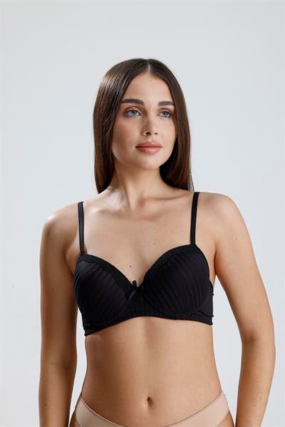 Destekli Dantel Detay Jakarlı Sütyen  | Siyah 133