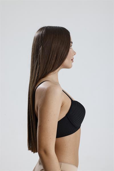 Destekli Dantel Detay Jakarlı Sütyen  | Siyah 133