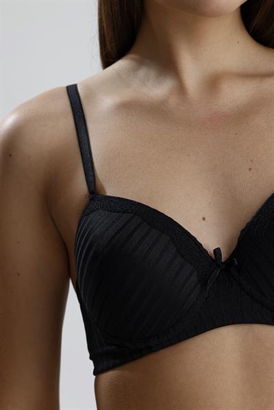 Destekli Dantel Detay Jakarlı Sütyen  | Siyah 133