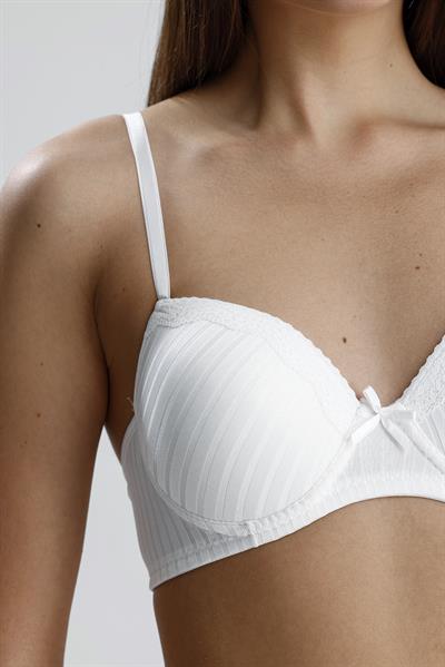 Destekli Dantel Detay Jakarlı Sütyen | Ekru 133
