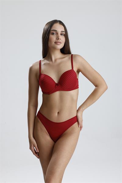 Jakarlı Saten Görünümlü Destekli Sütyen Takım | Bordo 230