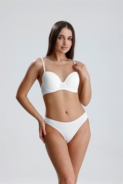 Jakarlı Saten Görünümlü Destekli Sütyen Takım | Ekru  230