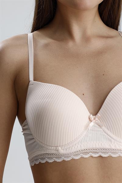 Jakarlı Saten Görünümlü Destekli Sütyen Takım | Pudra 230