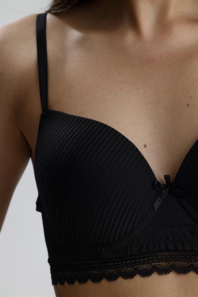 Destekli Soft Doku Jakarlı Dantel Sütyen Takım | Siyah 226