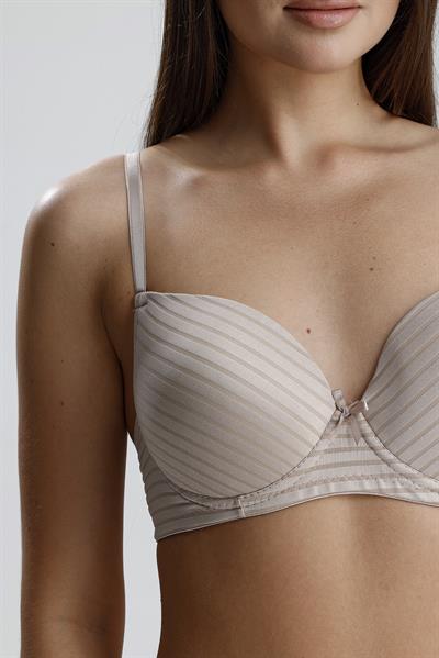 Jakarlı Saten Görünümlü Destekli Sütyen Takım | Vizon 230