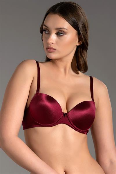 Saten Görünümlü Desteksiz Basic Sütyen | Bordo  7025