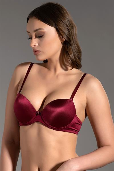 Saten Görünümlü Desteksiz Basic Sütyen | Bordo  7025