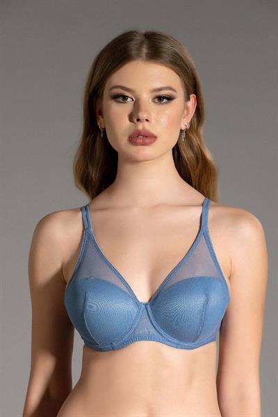 Desteksiz Transparan Fileli Sütyen | Mavi 3024 