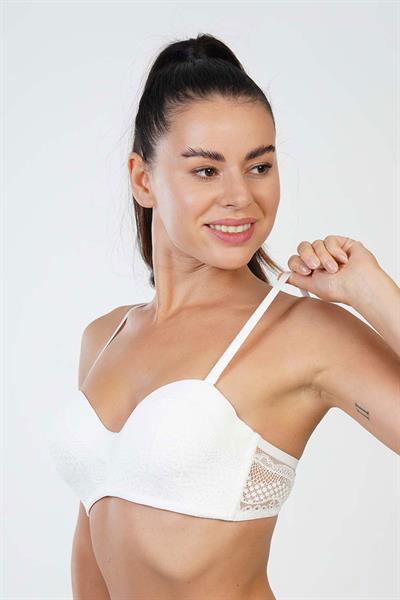 Desteksiz Tül Dantel Detay Sütyen | Ekru 4018 