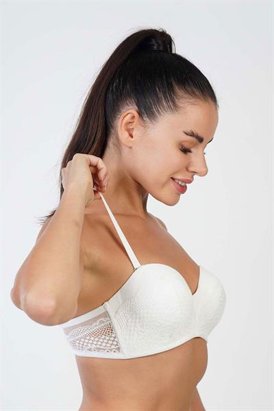 Desteksiz Tül Dantel Detay Sütyen | Ekru 4018 