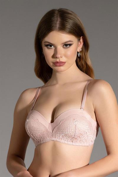 Desteksiz Tül Dantel Detay Sütyen | Pembe 4018