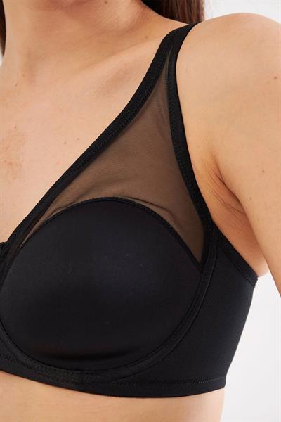 Desteksiz Tül Kaplı Soft Cup Toparlayıcı Sütyen | Siyah 9200-B