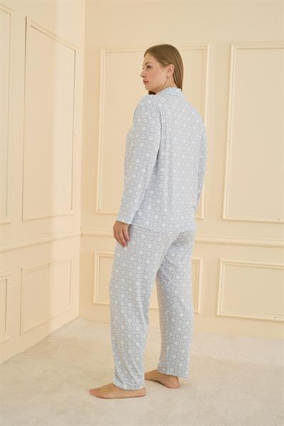 Kadın Milan Battal Önden Düğmeli Pijama Takım | Mavi 50801-2529