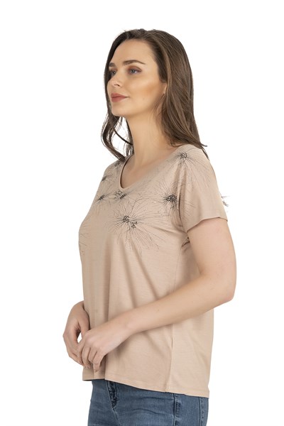 Kadın Işıltı Taş Detaylı Desenli Viskon Bluz | Taş 25501