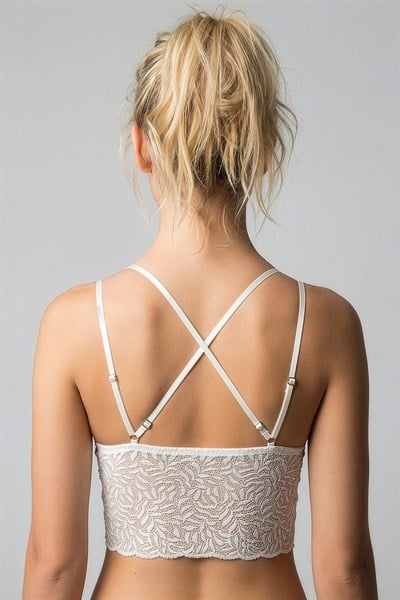 Dantel Çiçek Motifli Crop Bralet | Ekru 8427