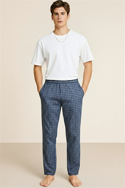 Erkek %100 Pamuk Cepli Ekose Pijama Altı | Desen 2 040