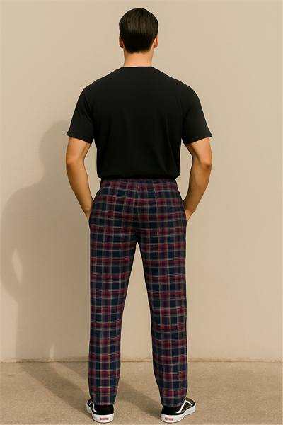 Erkek %100 Pamuk Cepli Ekose Pijama Altı | Bordo