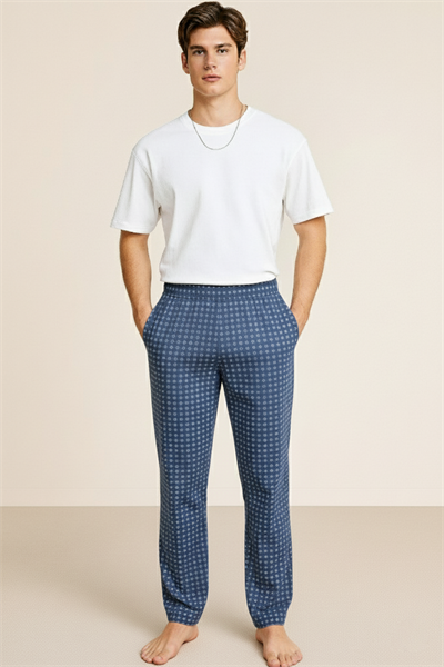 Erkek %100 Pamuk Cepli Ekose Pijama Altı | Desen 4 040