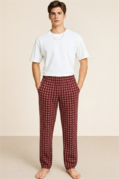 Erkek %100 Pamuk Cepli Ekose Pijama Altı | Desen 12 040