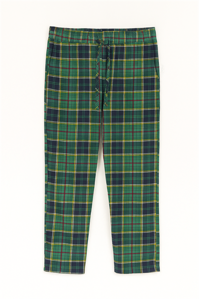 Erkek %100 Pamuk Cepli Ekose Pijama Altı | Yeşil