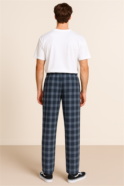 Erkek %100 Pamuk Cepli Ekose Pijama Altı | Lacivert