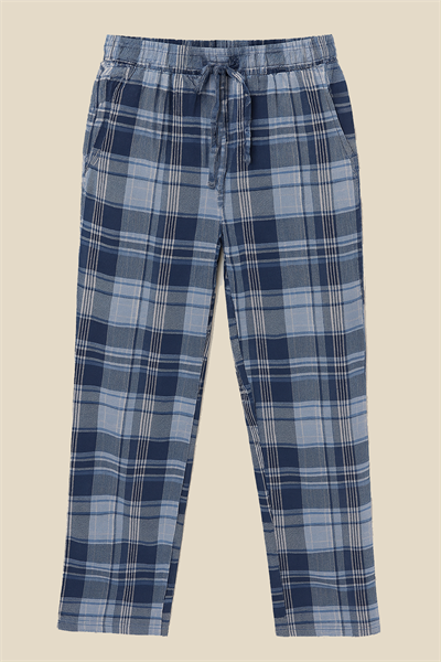 Erkek %100 Pamuk Cepli Ekose Pijama Altı | Mavi