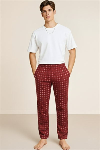 Erkek %100 Pamuk Cepli Ekose Pijama Altı | Desen 10 040