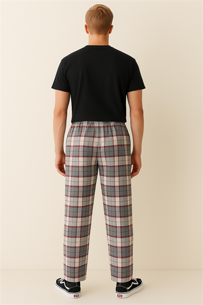 Erkek %100 Pamuk Cepli Ekose Pijama Altı | Gri