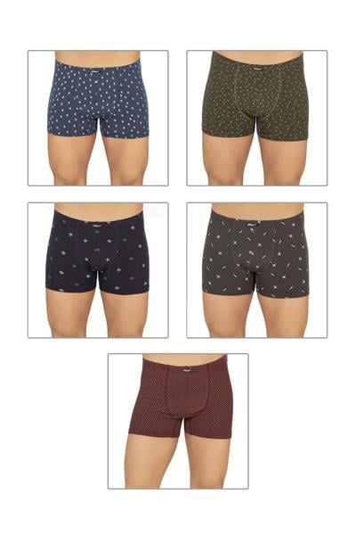 Erkek 5li Paket Pamuklu Likralı Modal Desenli Boxer | 11113