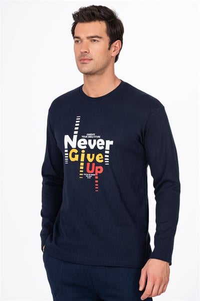 Erkek Bisiklet Yaka Pamuklu Pijama Takımı | Lacivert 027