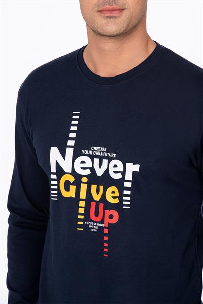 Erkek Bisiklet Yaka Pamuklu Pijama Takımı | Lacivert 027