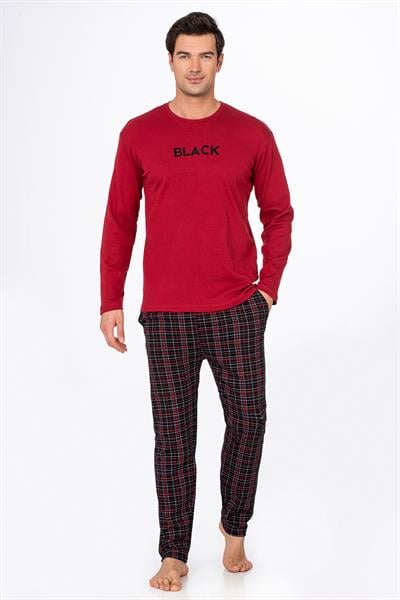 Erkek Bisiklet Yaka Pamuklu Pijama Takımı | Bordo 021