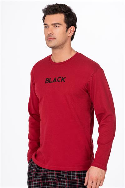 Erkek Bisiklet Yaka Pamuklu Pijama Takımı | Bordo 021