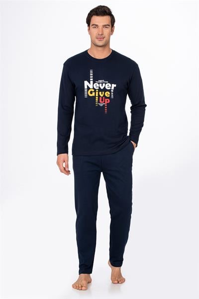 Erkek Bisiklet Yaka Pamuklu Pijama Takımı | Lacivert 027