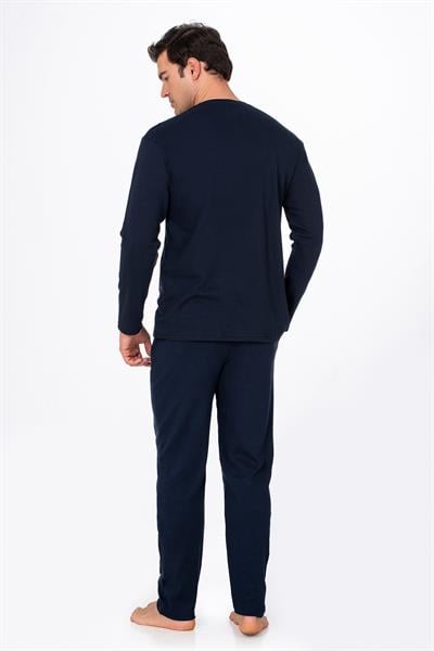 Erkek Bisiklet Yaka Pamuklu Pijama Takımı | Lacivert 027