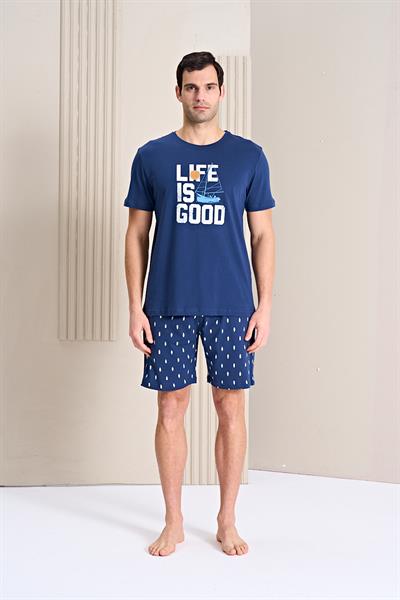 Erkek Bisiklet Yaka Şort Pijama Takım | 1785