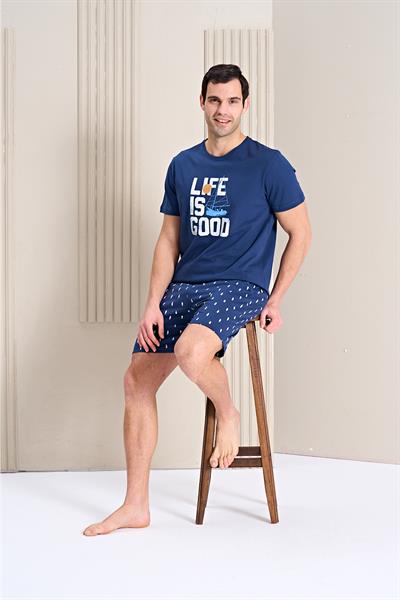 Erkek Bisiklet Yaka Şort Pijama Takım | 1785