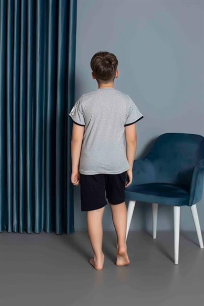 Erkek Çocuk Penye Kısa Kollu Kaprili Pijama Takımı | Gri 3634