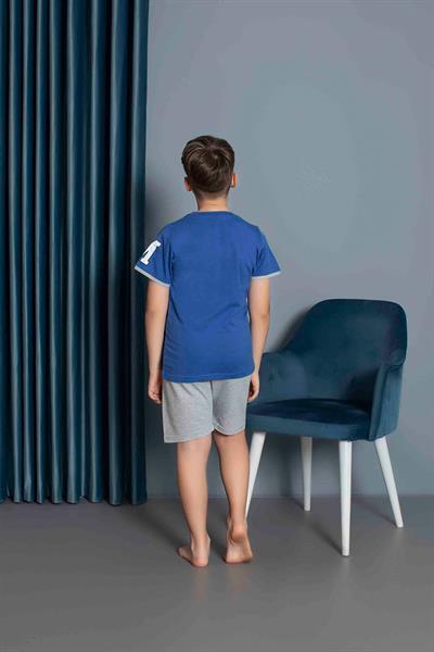 Erkek Çocuk Penye Kısa Kollu Kaprili Pijama Takımı | Saks Mavisi 3634