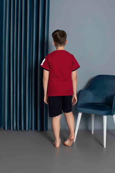Erkek Çocuk Penye Kısa Kollu Kaprili Pijama Takımı | Bordo 3634