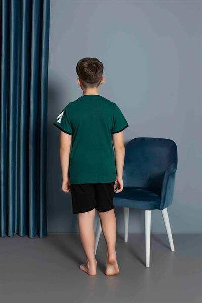 Erkek Çocuk Penye Kısa Kollu Kaprili Pijama Takımı | Yeşil 3634