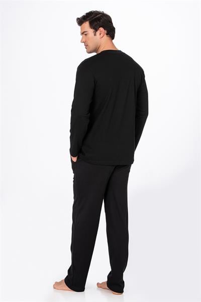 Erkek İnterlok Pamuklu Pijama Takımı | Siyah 030