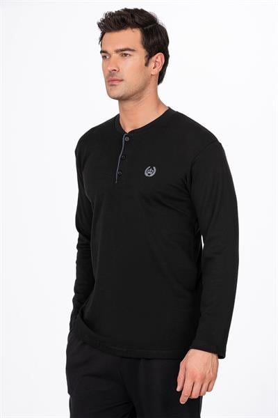 Erkek İnterlok Pamuklu Pijama Takımı | Siyah 030