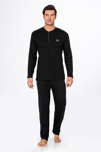 Erkek İnterlok Pamuklu Pijama Takımı | Siyah 030