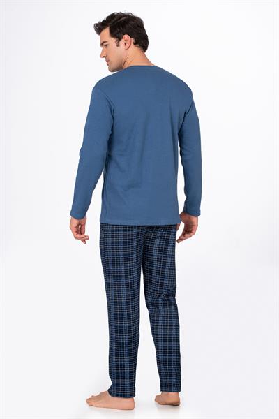Erkek İnterlok Penye Bisiklet Yaka Pijama Takımı | İndigo 020