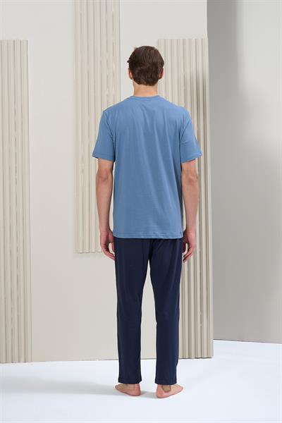 Erkek Kısa Kol Önü Patlı Altı Uzun Takım | Mavi 1720