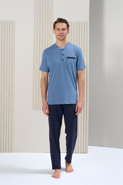Erkek Kısa Kol Önü Patlı Altı Uzun Takım | Mavi 1720