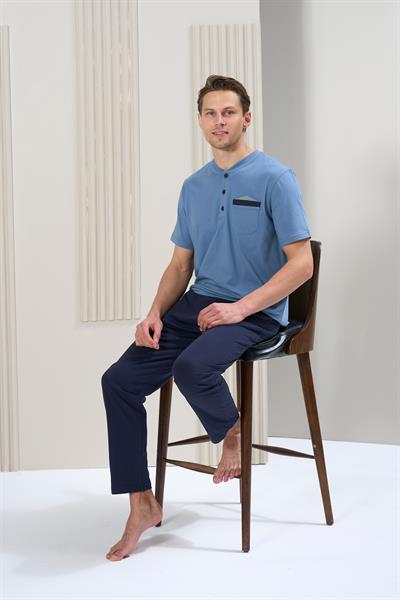 Erkek Kısa Kol Önü Patlı Altı Uzun Takım | Mavi 1720